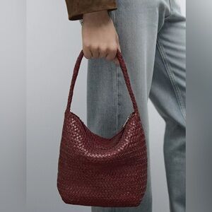 NEW! Massimo Dutti Napa Leather Woven Bucket Bag Burgundy